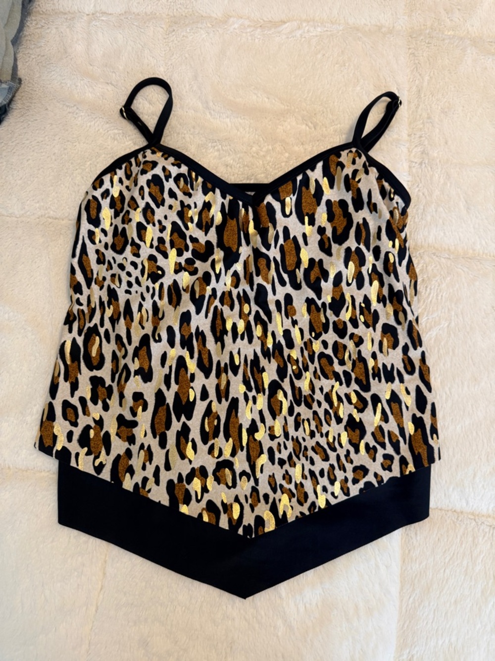 Leopard Print Swim Tank Top with Black Trim